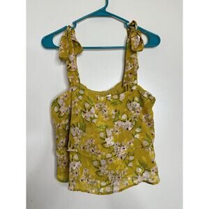 Ish Boutique Tina Tie Strap Tank Top NEW Size Large Golden Floral Print Cropped